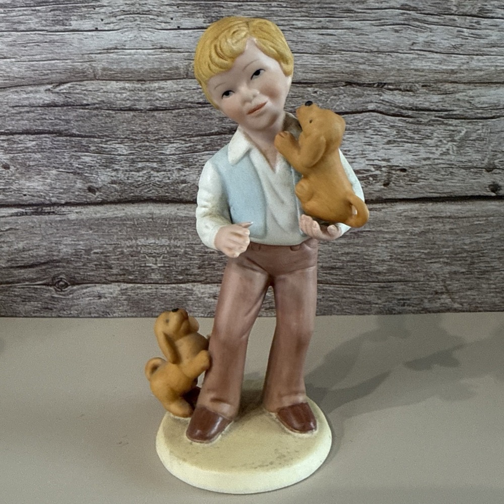 Avon Vintage "Best Friends" Boy with Puppies Porcelain Figurine 1981 Japan